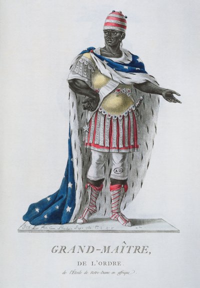 Velmistr Řádu hvězdy Notre-Dame, v africkém slavnostním oděvu, z „Recueil de Tous Les Costumes des Orders Religieux et Militaires“, vydaného v roce 1785 od J. C. Bar